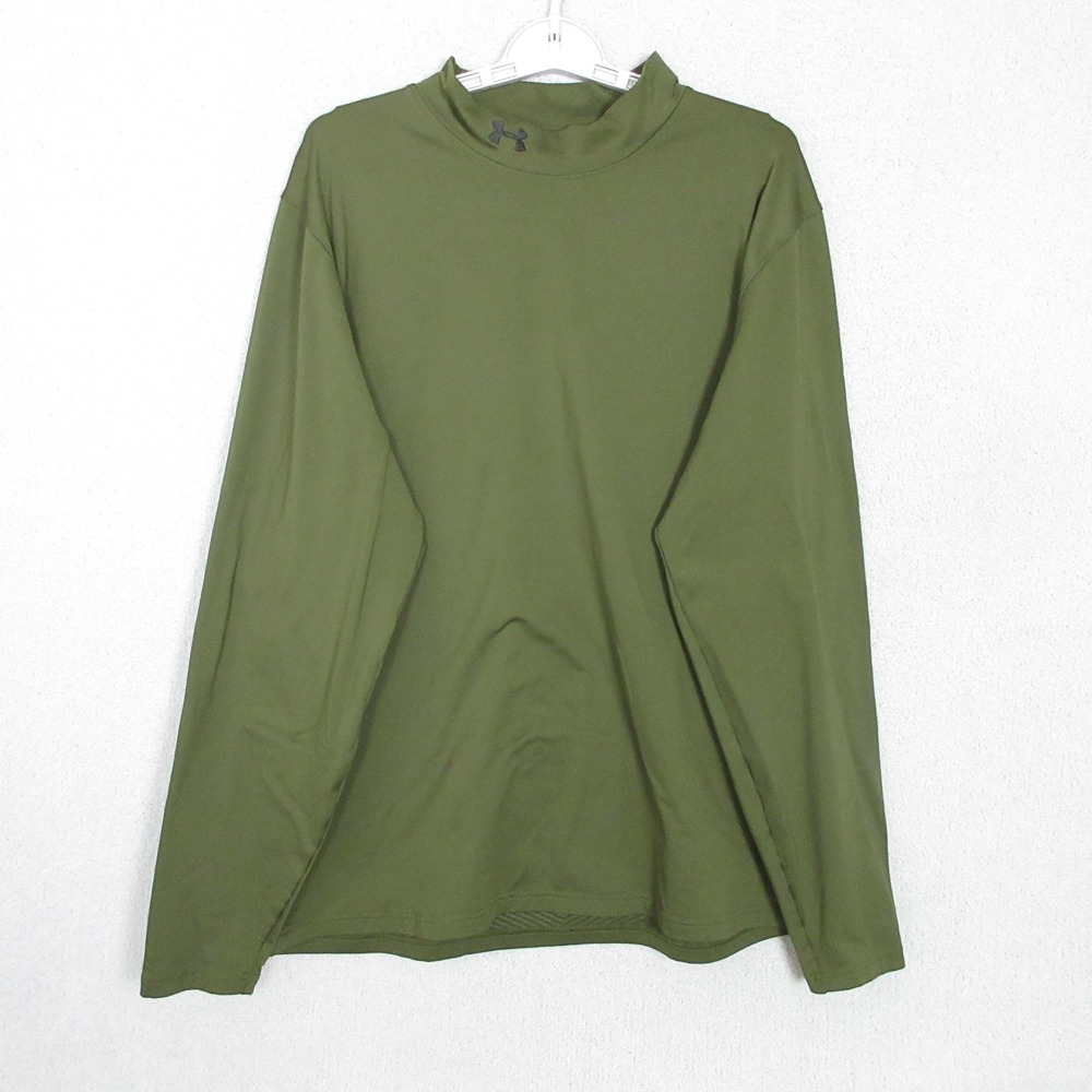 Under Armour ColdGear Mens 2XL Olive Green Mock Neck Long Sleeve Base Layer Top